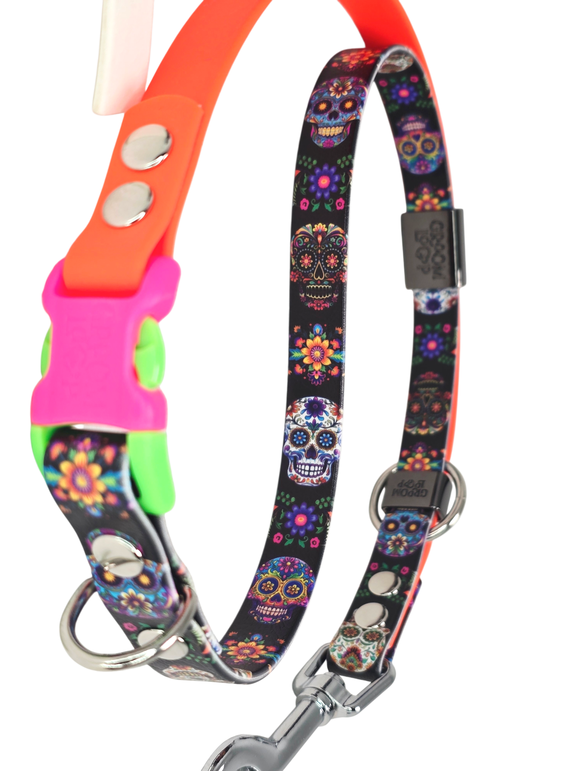 Sugar Skulls with flowers  BioThane® Grooming Loop
