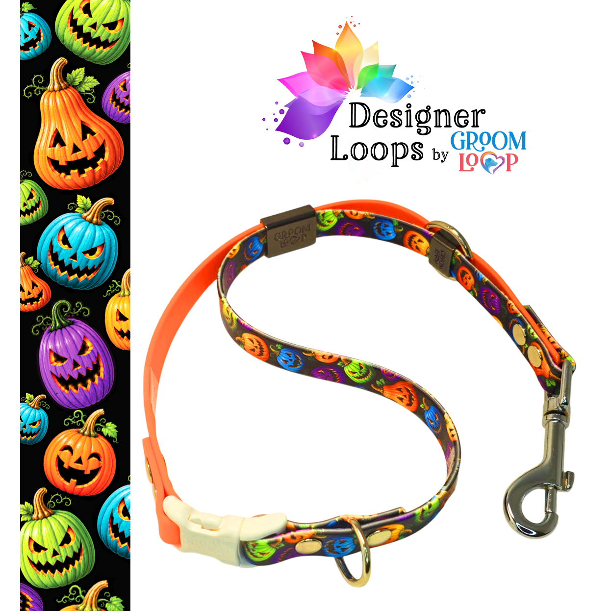 Colorful Jack-O-Lanterns BioThane® Grooming Loop