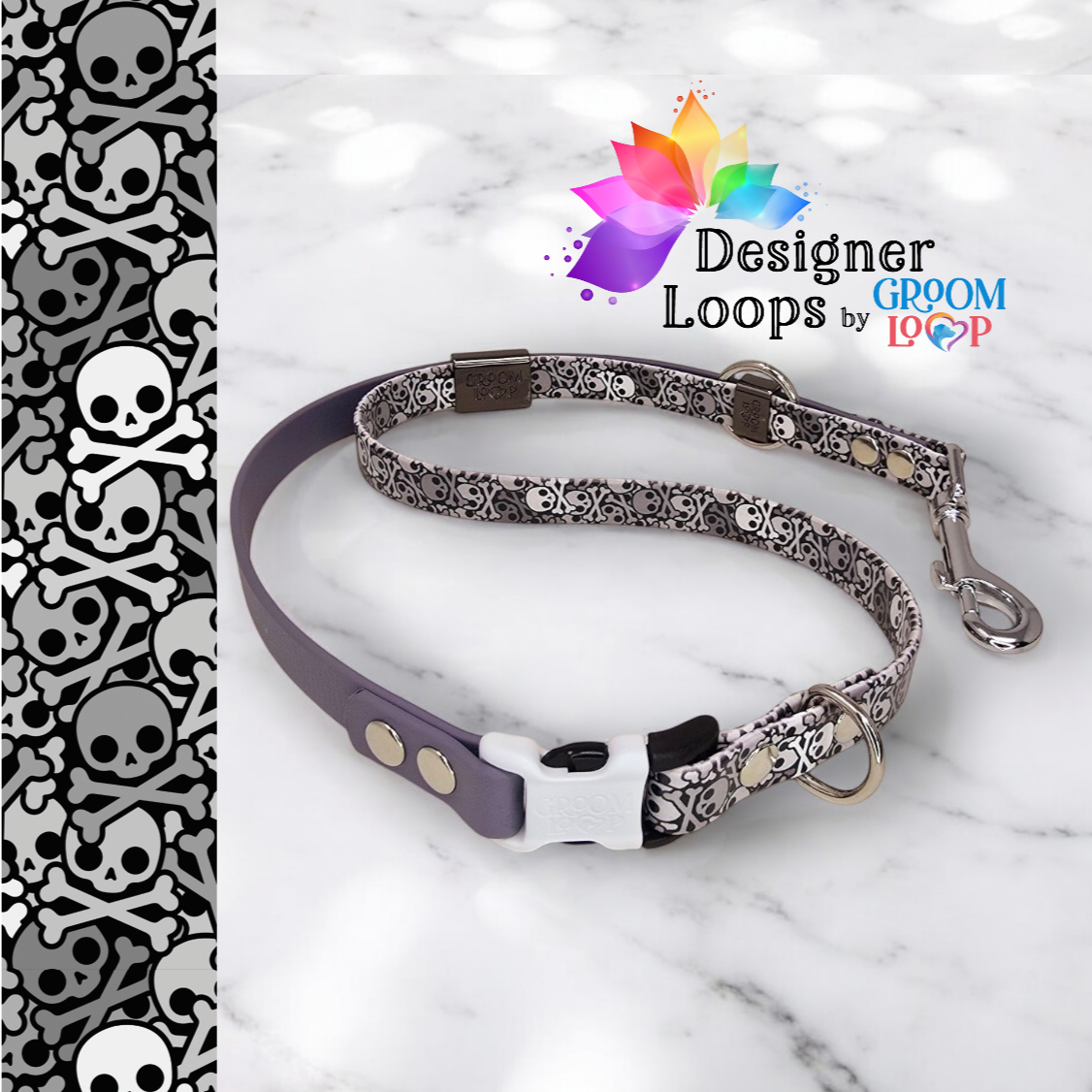 Gray Skulls BioThane® Grooming Loop