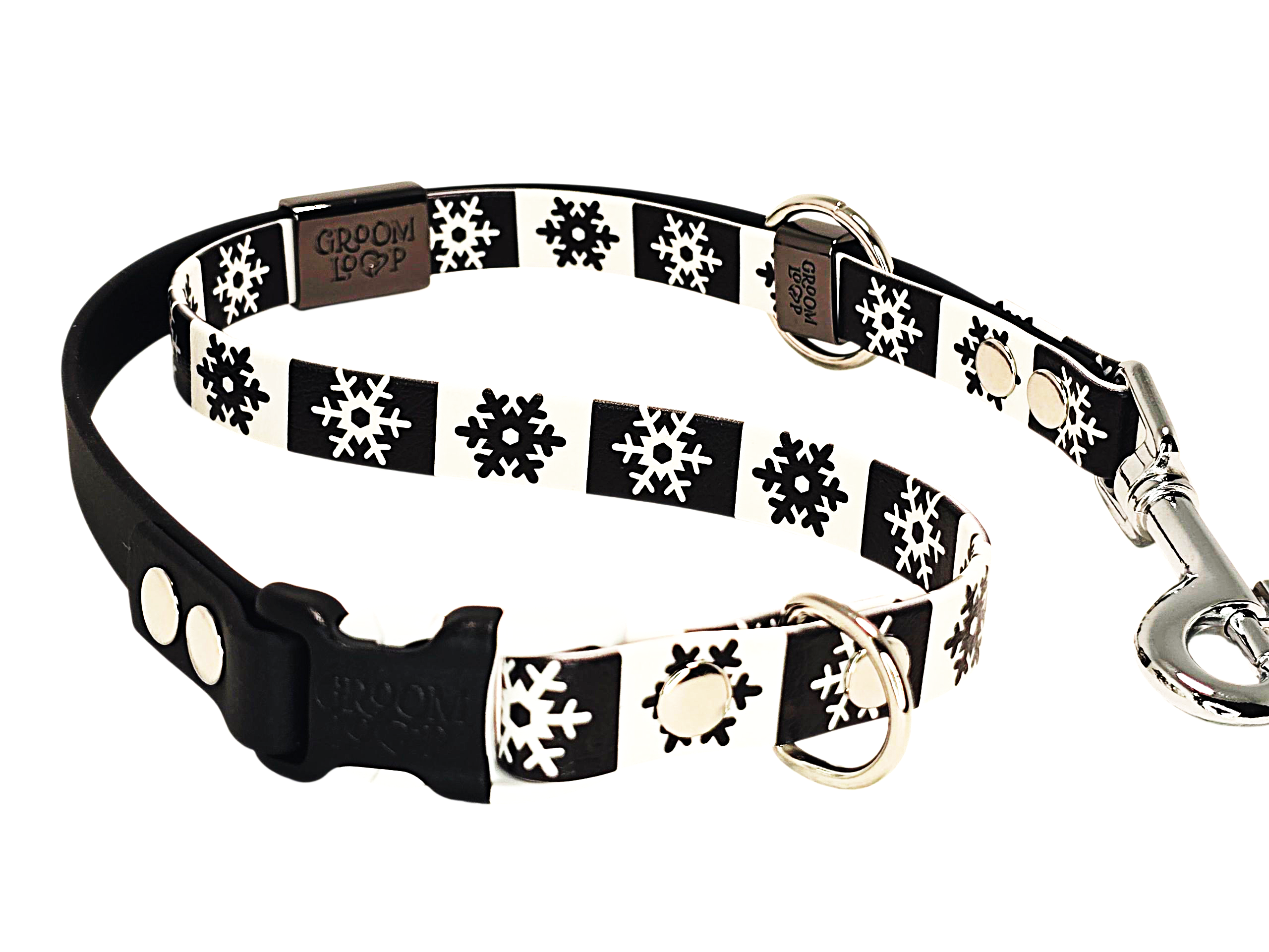 Black & White Snowflakes BioThane® Grooming Loop