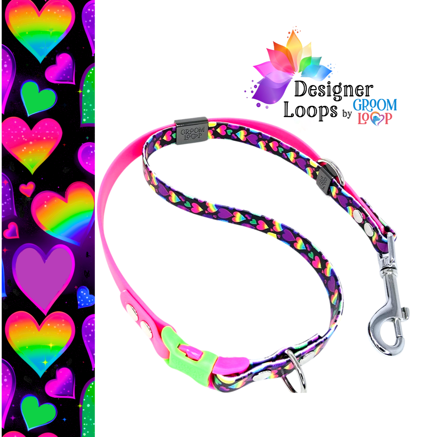 Neon Hearts BioThane® Grooming Loop