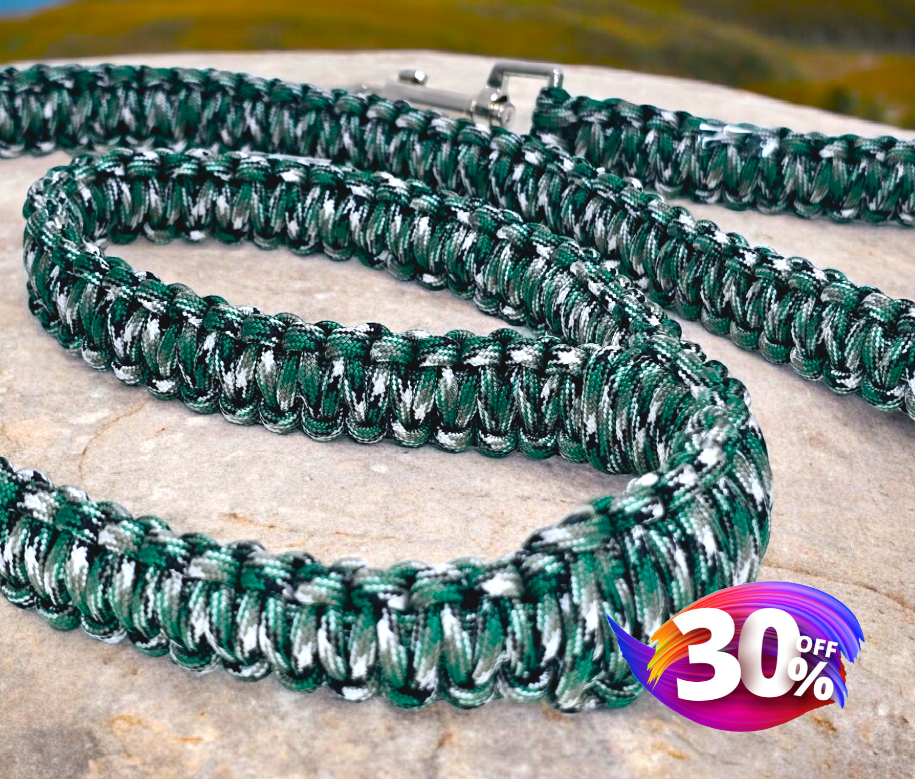 5' Paracord Leash, Green & Gray