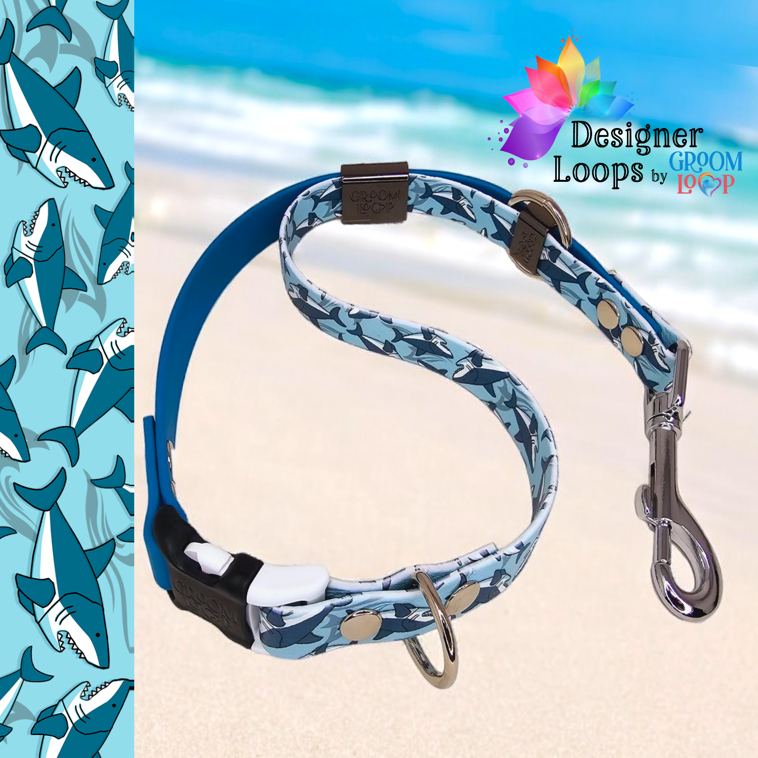 Blue Sharks BioThane® Grooming Loop